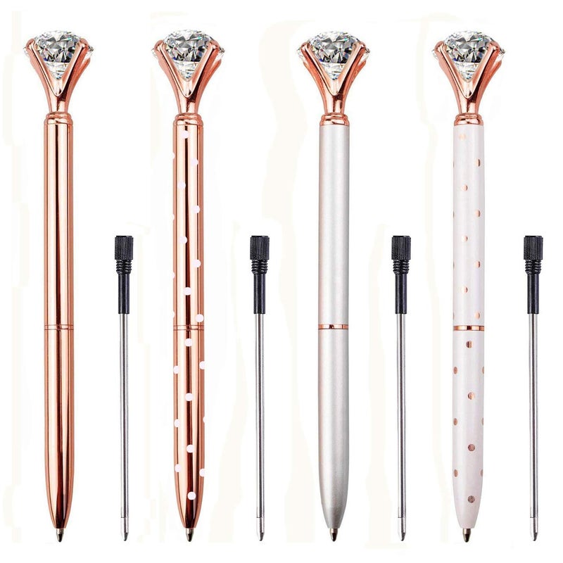 LONGKEY Diamond Pens Large Crystal Diamond Ballpoint Pen Bling Metal Ballpoint Pen Office and School (4pack) - Image 2